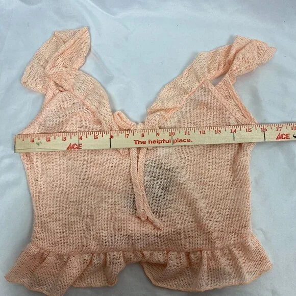 Sage The Label NWT Size S Crochet Cropped Blouse V-Neck Ruffle Pink Cottagecore - Picture 4 of 5